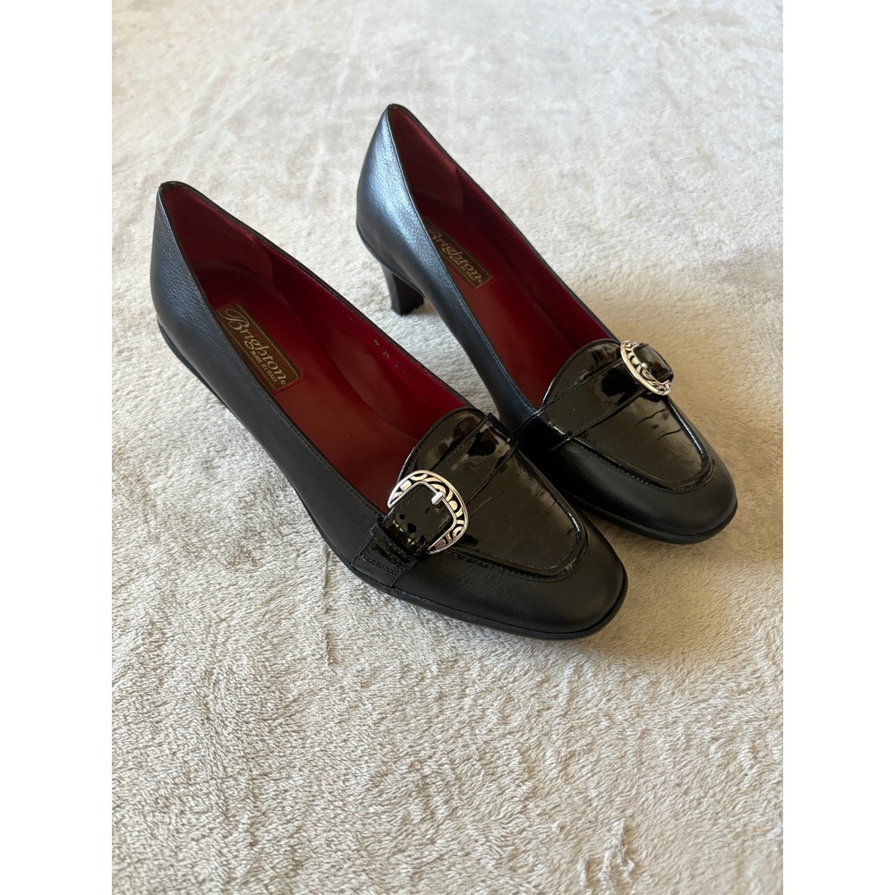 Brighton Galina Leather 2.5" Heels Size 9.5M‎ Italy Buckle Slip On EUC